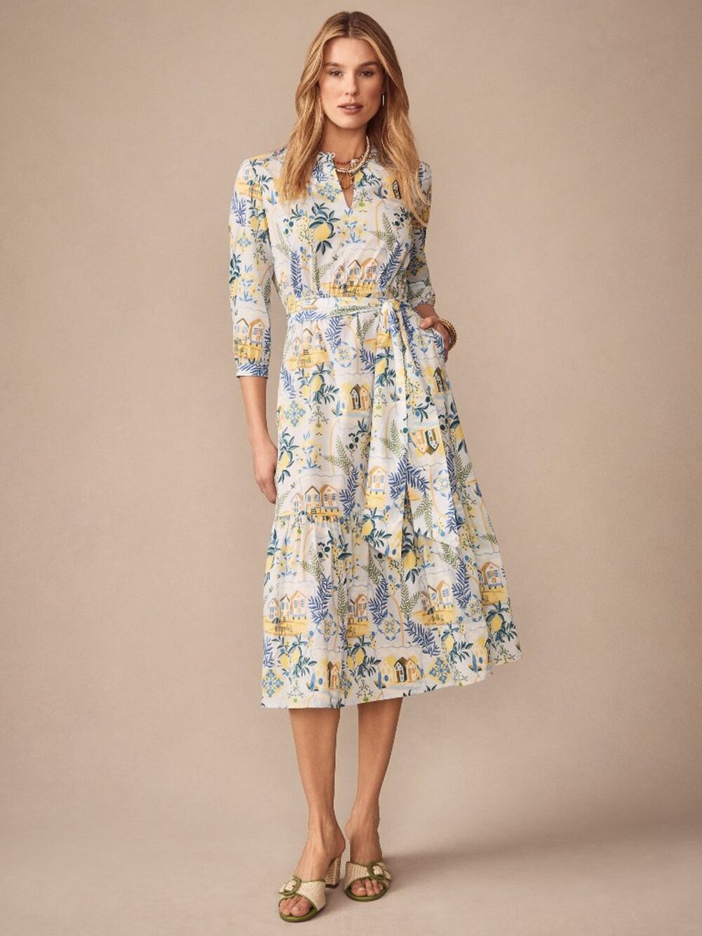 J McLaughlin Cerina Dress in Amalfi Coast - Light Blue/Yellow NEW